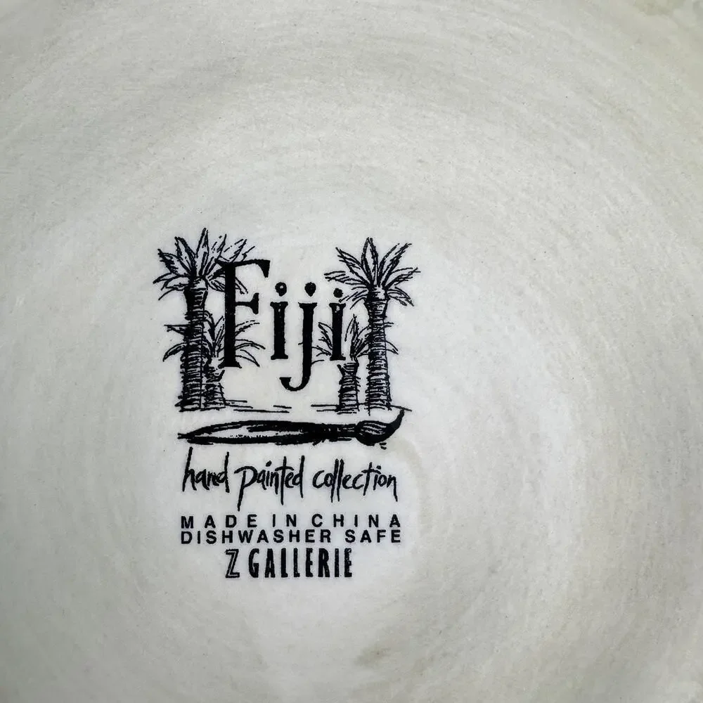 Set of 2 Z Gallerie Fiji Hand Painted Palm Tree Plates 9